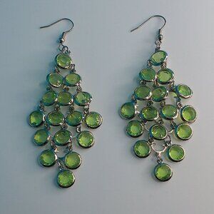 Green/silver chandelier crystal dangle earrings